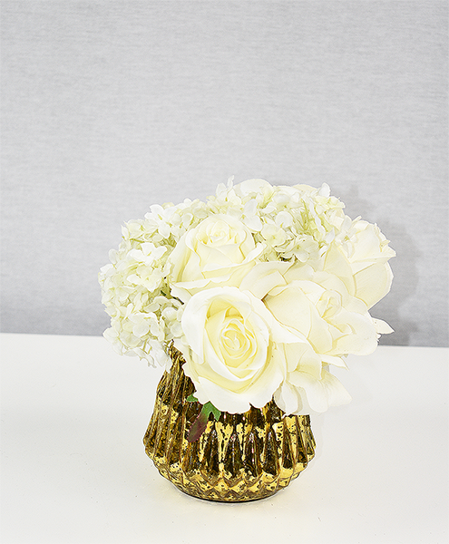 Vase or avec fleur
