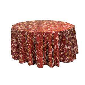 Nappe Ronde Taffetas Broderie Or - Rouge